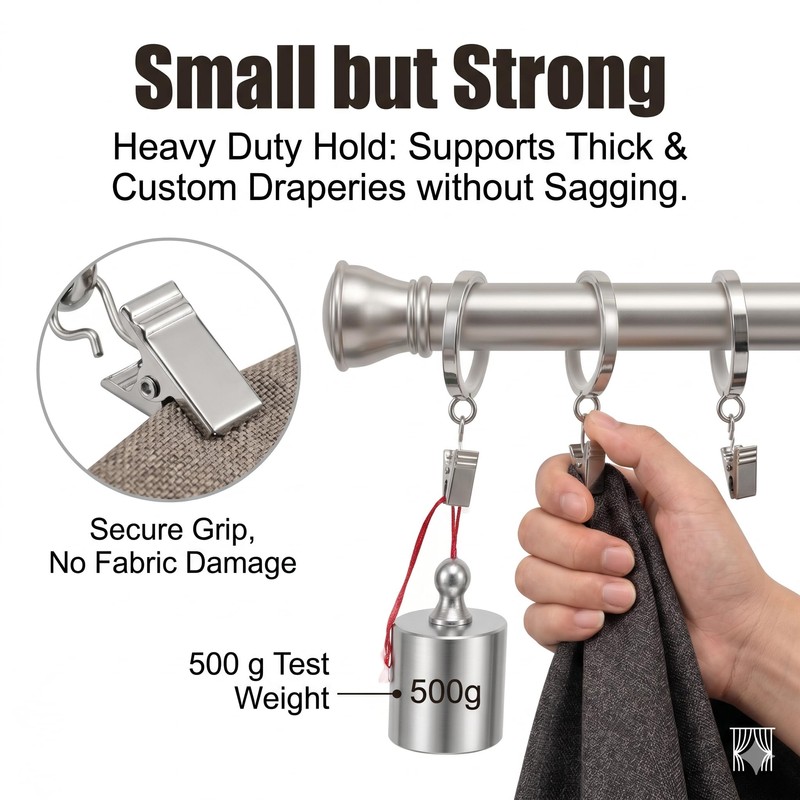 18 Pack Heavy Duty Polished Nickel Curtain Rings with Quieter