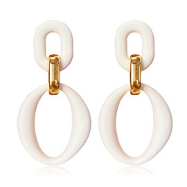Seakuur Neon Acrylic oval Earrings Fashion Acrylic Oval Link Hoop Statement Drop Earrings for Women (Beige)