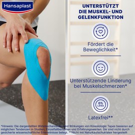 Hansaplast Kinesiology Tape, Waterproof Sports Tape Relieves Muscle Pain and Promotes Blood Circulation, Kinesio Tape Provides Support for Joints and Muscles, 1 Roll, Blue