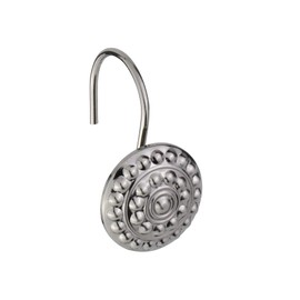 Splash Home Decorative Shower Curtain Hooks, Rust-Resistant Metal Curtain Rings, for Bathroom Rod and Curtain Hangers, Dots Design Rings, Set of 12 - Pewter, 7 x 2 x 2 inch