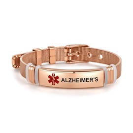 NARTGO Red Medical Alert Alzheimer's Bracelet for Women Men's Emergency First Aid Health Alert Rose Gold Adjustable Wristband Bracelets