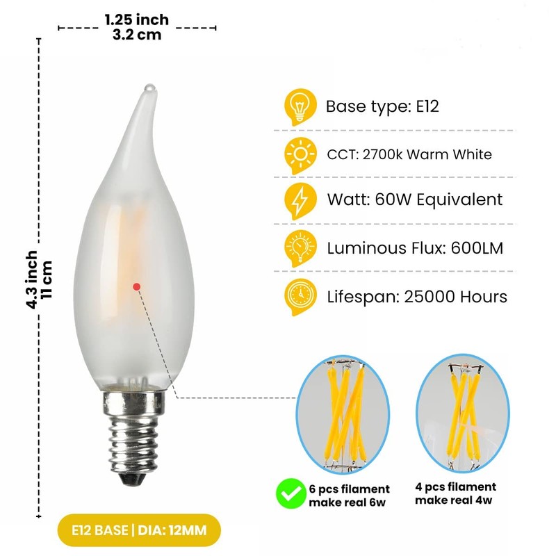 AMDTU 60W Candelabra Light Bulbs LED, Frosted Chandelier Bulb 60
