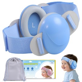 ECHOCUBE Baby Ear Defender, 25dB Noise Cancelling Headphones for Babies 0-48 Months, CE & ANSI Certified Adjustable Baby Ear Muffs for Sleep, Airplane Travel - Blue