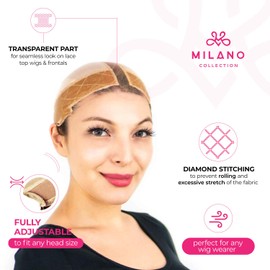 MILANO COLLECTION Lace GripCap for Women, 2 in 1 Lace Wig Grip Band Plus Wig Cap for Lace Wigs & Frontals with Reinforced Swiss Lace by Hairline and Part For Seamless Transition, Nude, 2 Pack