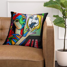 emvencyスロー枕カバーピカソby Nora The Artist装飾枕ケース抽象ホーム装飾スクエアクッション枕 18 x 18 inch ピンク