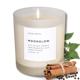 Slow North Moonglow Candle - Essential Oils and Pure Soy Wax Candle in a Reusable Frosted Glass Jar - A Unique and Mindful Scented Candle Hand-Poured in The USA (8 oz)