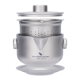 iBasingo 180ML Titanium Kung Fu Tea Bowl Teapot with Strainer Double-Layer Gaiwan Portable Dividing Cup for Outdoor Camping Travel Picnic Backpacking Home Office Ti3136D