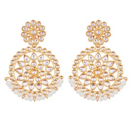 I Jewels 18K Gold Plated Indian Wedding Bollywood Beads With Faux Kundan Chandbali Earrings (E2462-1) () White