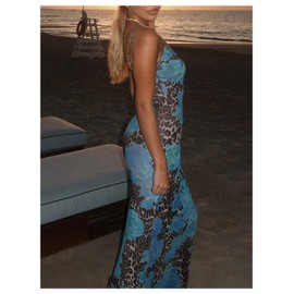 Milumia Women's Floral Leopard Maxi Cami Dress Elegant V Neck Spaghetti Strap Long Dresses Multicolor Medium