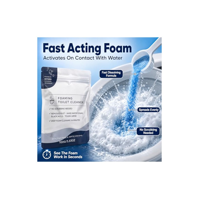 2 Pack Foaming Toilet Bowl Cleaner - Fast-Dissolving Fresh Scent