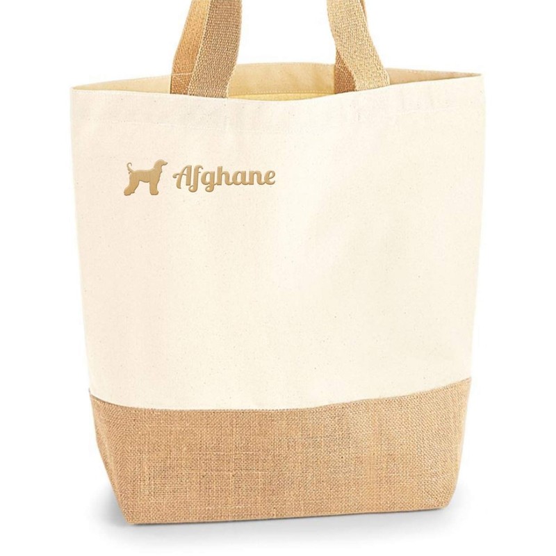 Afghane Jute Bag Shopper Shopping Bag Dog Motif Embroidery
