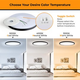 Matane 2 Pack 12 inch Flush Mount Ceiling Light Fixture, 24W LED Ceiling Lamp 3000K/4000K/5000K Selectable, Round Low Profile Ceiling Lights for Bedroom Laundry Kitchen, Black