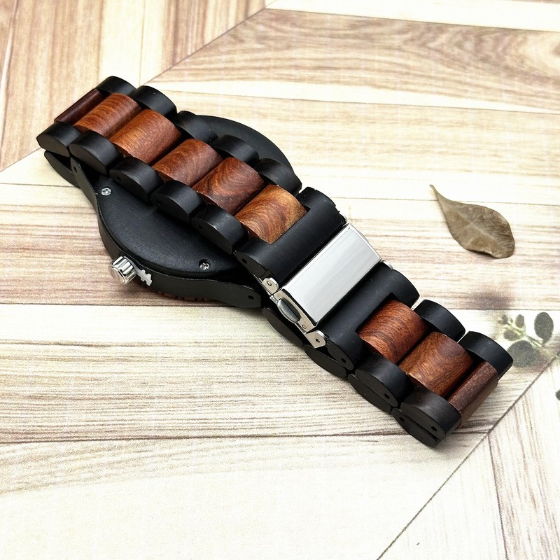 Men's Wood Watches Quartz Wooden Watch Japanese Movement Calendar Display
