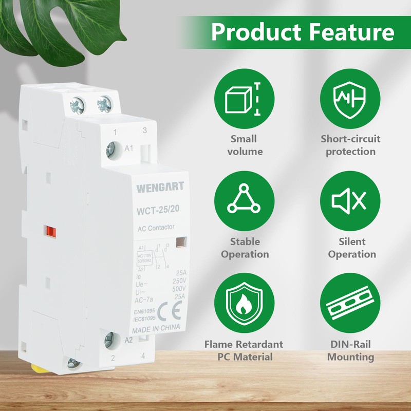 Wengart 25A AC Contactor 2-Pole 2NO, AC 120V Coil Modular