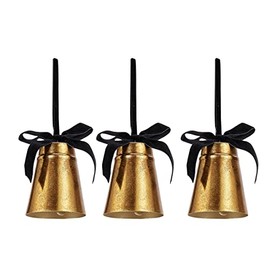 Emadgift 3 Pack Antique Gold Foil Christmas Metal Jingle Bells,Liberty Bells,Vintage Bells with Black Velvet Ribbon Bow for Home Décor,Tree Bells,Wreath Bells,Wall,Window,Door Hanging Ornament for DIY