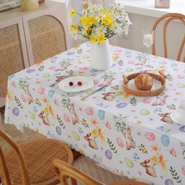 meioro Easter Tablecloth 150x180 cm, Spring Carrot Rabbit Table Cloth, Colorful Printed Washable Table Cover for Decorating Parties, Picnics,Dinner Decor