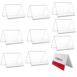 Naisfei 10 Pieces Table Notice Holder, Clear Acrylic Label Holder, Table Menu Holder, Transparent Acrylic, Plexiglass for Posters, Counters, Shops, Picture Frames (15x10cm)
