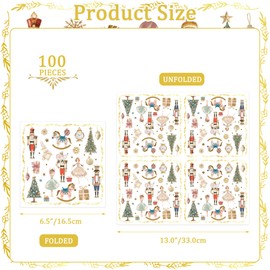 100Pcs Christmas Paper Napkins Nutcracker Disposable 2-Ply Napkins with Ballerinas, Christmas Trees, Horses Design for Bathroom, Xmas Dinners, Holiday Parties, Table Decor 6.5x6.5 Inch