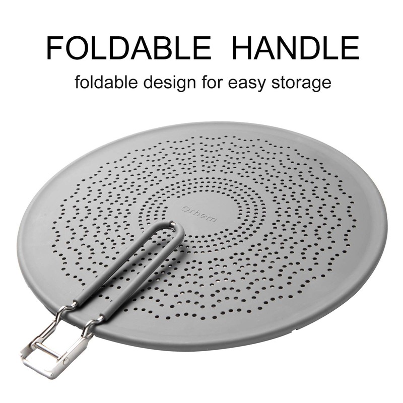 13” Silicone Splatter Screen Pan Cover with Folding Handle, Heat