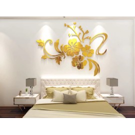 Wall Stickers 3D Flower Pattern - Family Wall Decals Living Room Wall Decor Sticker for Walls Decor Living Room Home Decorations Room Decor for Office Sofa Bedroom Decals (Golden XS: 40cm * 60cm)