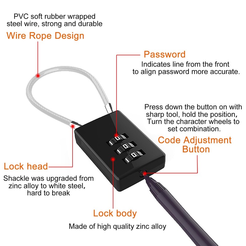 YPYMOD Suitcase Lock, Luggage Lock, Padlock, 3-Digit Combination Lock for