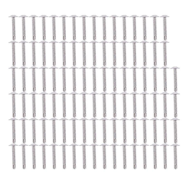 100Pcs Self Drilling Screw M4.2x25 Round Washer Stainless Steel Fastener