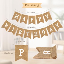 Happy Birthday Bannner, Pre-Strung Burlap Bannner, Happy Birthday Sign for Birthday Party Decorations