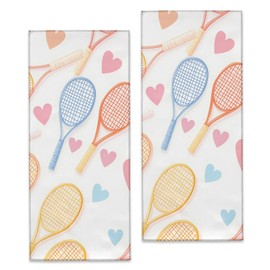 Turamurra Tennis Hand Towels - 2 Pack, 14.5" X 28", Soft Microfiber Polyester Bath Towel Set with Tennis Racket and Heart, for Bathroom Kitchen Spa Hotel Decor Gifts for Women