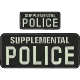 Supplemental Police EMBROIDERY PATCH 4X10 AND 2X5 HOOK ON BACK  BLK/SILVER