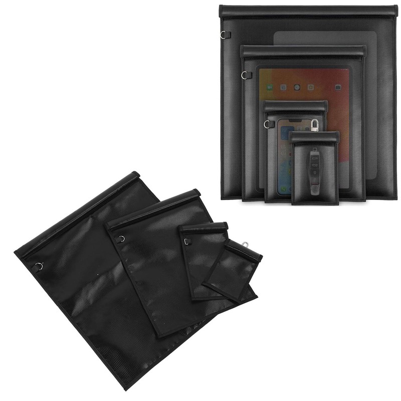 4Pcs Faraday Bag Black Portable Fireproof Waterproof Safe Reliable Faraday
