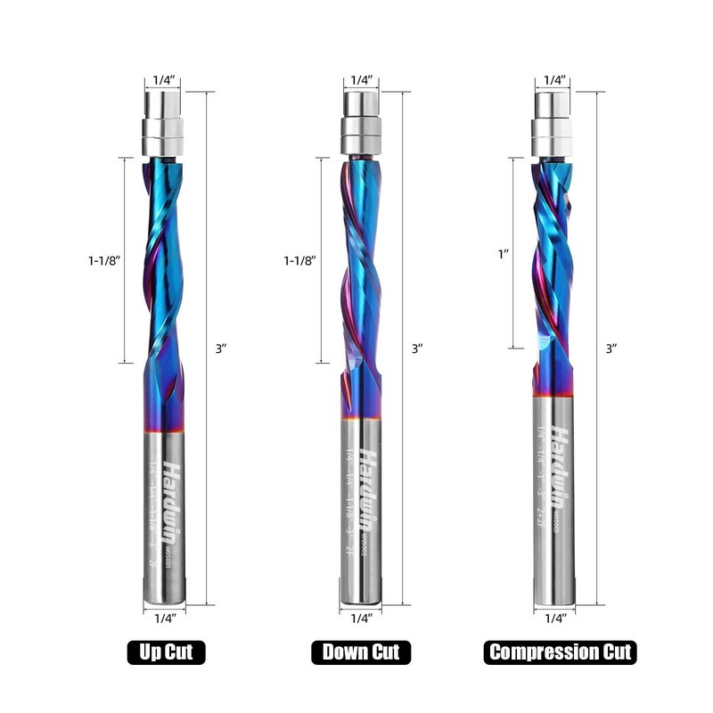 HARDWIN Compression-Cut Spiral Flush Trim Router Bit for Wood 1/4"