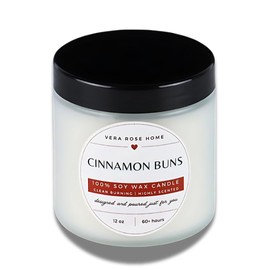 Vera Rose Home Cinnamon Buns Candle Cinnamon Scented Soy Candle Long Burning Highly Scented Candles 60+ Hrs Clean Natural Vegan Candle Odor Eliminating Candle Safe for Pets 12oz Jar