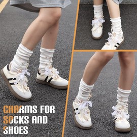 FIDWALL 36PCS DIY Shoe and Sock Charms Kit for Women Girls, Pearl Bows Lace Brooches Pins for Sneakers and Leg Warmers, Aesthetic Shoe Lace Decorations, Cute Accessories for Outfits and Daily Styling.