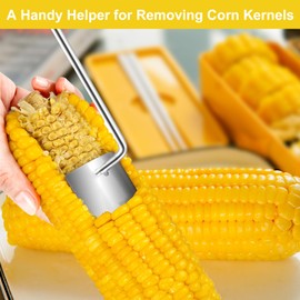 Long Handle Stainless Steel Corn Peeler,Easy Clean Corn on the Cob Remover for Home Kitchen and Outdoor Dining