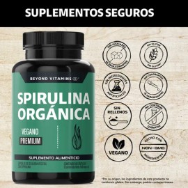 Spirulina Orgánica 100% Natural Premium | Espirulina Con Tecnología De Cápsulas Veganas - Spirulina Capsulas - Vitaminas Mujer / Hombre - Organic Spirulina - (60 Caps)