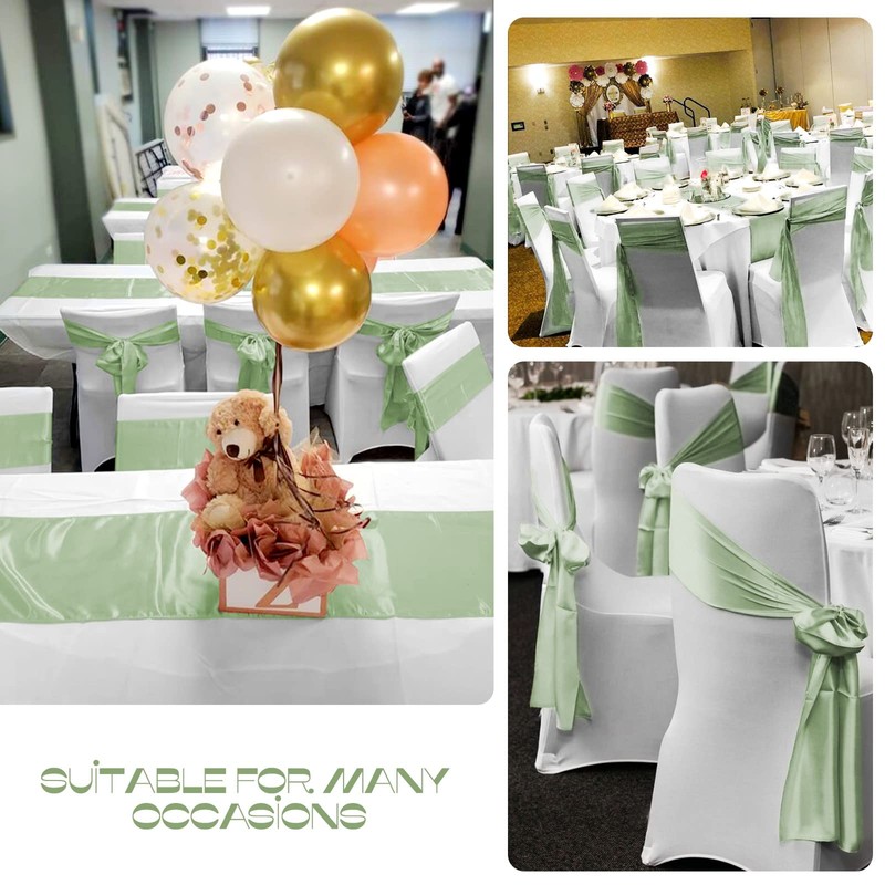 15 Pack Sage Green Satin Table Runners 12 x 108
