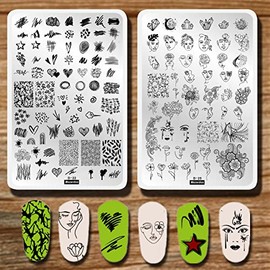 2Pcs Figure Woman Face Pattern Nail Stamping Plates Set Geometry Lace Flower Graffiti Striped Hot Design Nails Art Stamp Template Mold