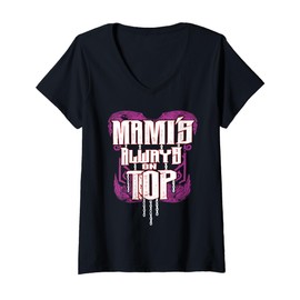Women's Mami's Always On Top Funny Mom V-Neck T-Shirt, black