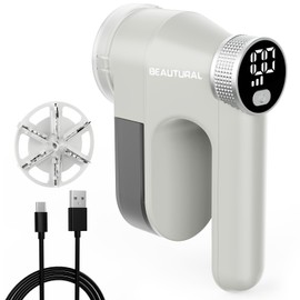 BEAUTURAL Fabric Shaver, Rechargeable Lint Remover, Electric Portable Sweater Defuzzer with 3 Speeds, 6 Leaf Blades, Digital LED Display, Remove Pilling for Clothes, Furniture, Sweater, Couch, Blanket