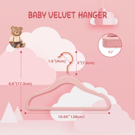 Stormix Baby Velvet Hangers, 32 Pack Children's Clothes Hangers Non-Slip Kids Hangers for Infant/Toddler Pink (Gold Hook)