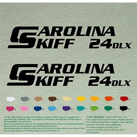Pair of Carolina Skiff DLX 24 Compatible Replacement Boat Decals Vinyl Stickers Outboard Motor Set of 2 (22" X 4", Black 070)