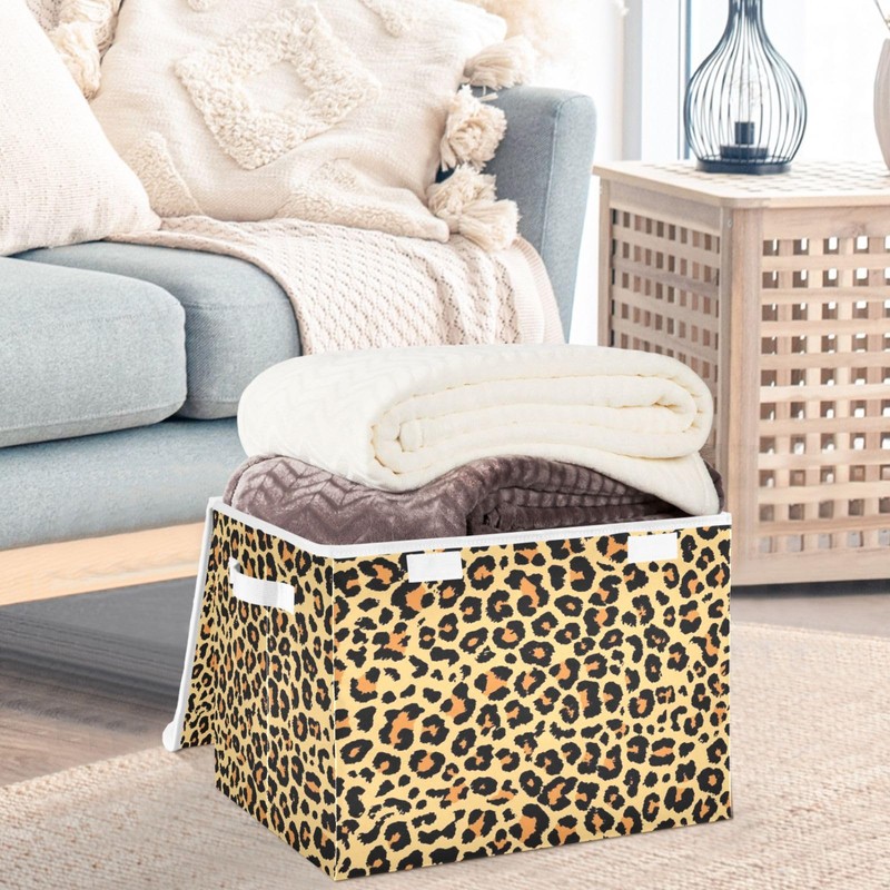 CaTaKu Large Fabric Storage Bins With Lids, Brown Leopard Print