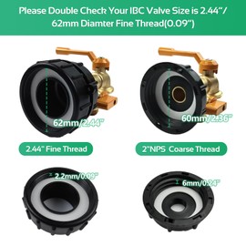 Zyklonix IBC Tote Adapter,Dual Outlet for 275-330 Gallon Tank,2 in 1 Solid Brass Faucets with 2.44" Fine Thread,IBC Tote Fittings Valve,for Garden Hose Connector Replacement