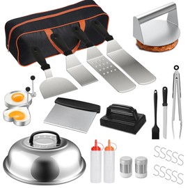 28-Piece Barbecue Cutlery Set, Smash Burger Accessories with Burger Press, Grill Spatula, Plancha Accessories for Barbecues, Teppanyaki Outdoor and Indoor, Cooking Accessories, Grill Accessories