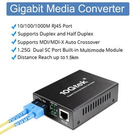 H!Fiber.com Gigabit Ethernet Media Converter, 1.25G SFP to RJ45 Fiber to copper, Built-in SFP Transceiver (1000Base-LX, 20km, singlemode dual SC)