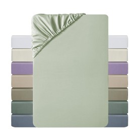 MILDLY Mako Satin Fitted Sheet 180 x 200 cm, Cotton Bed Sheet Fitted Sheet up to 25 cm Mattress Height, Oeko-Tex Certified, Sage Green