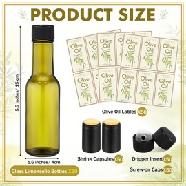 Havawish 50 Pcs 3oz Homemade Olive Oil Glass Bottles Hot Sauce Bottles with Leak Proof Screw Cap Funnel Bottle for Storing Homemade Olive Oil Wedding Baby Shower Holiday Gifts Favors (Green)