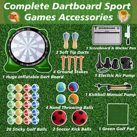 UBALANCE Giant Inflatable Dart Board for Adults, 6ft Outdoor Yard Games with 26 Sticky Balls, Soccer Tennis Golf Fun, Carnival Backyard Party & Lawn Sports (Green)