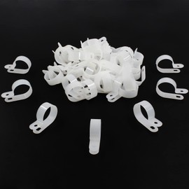 Coufce 50Pcs 1 Inch R-Type Cable Clip, P-Style Mounting Clips, Nylon Cable Clip Wire Clamp, Rope Light Screw Mounting Fastener Clips with Pan Head Phillips Screws for Cable Management(White)