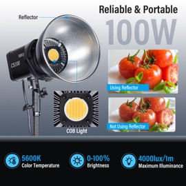 SIRUI CS100 100W LED Video Light, Portable Daylight Continuous Lighting, 5600K CRI 96, TLCI 98 4000Lux/m, Bowens Mount, 8 Special Effect, APP Control